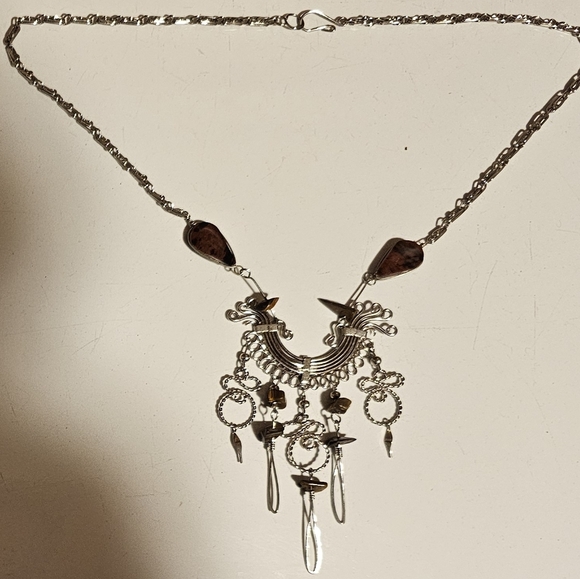 Jewelry - Eclectic Unique Silver Tone and Brown Bead Women's Necklace